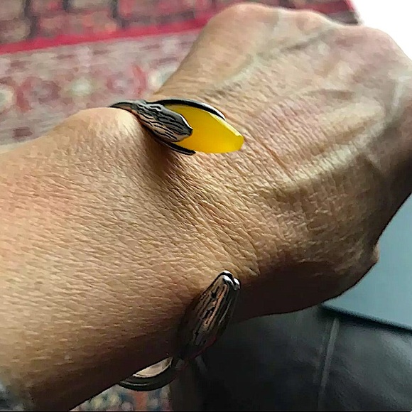 Sterling Silver Jade Flower Bangle Bracelet - Picture 8 of 11